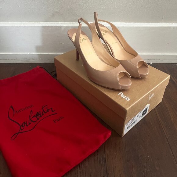 Louboutin Nude 85 Sling Patent Calf Heel